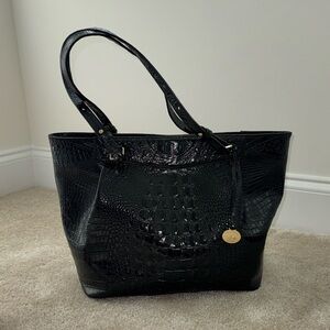 Brahmin Black Crocodile-Embossed Tote